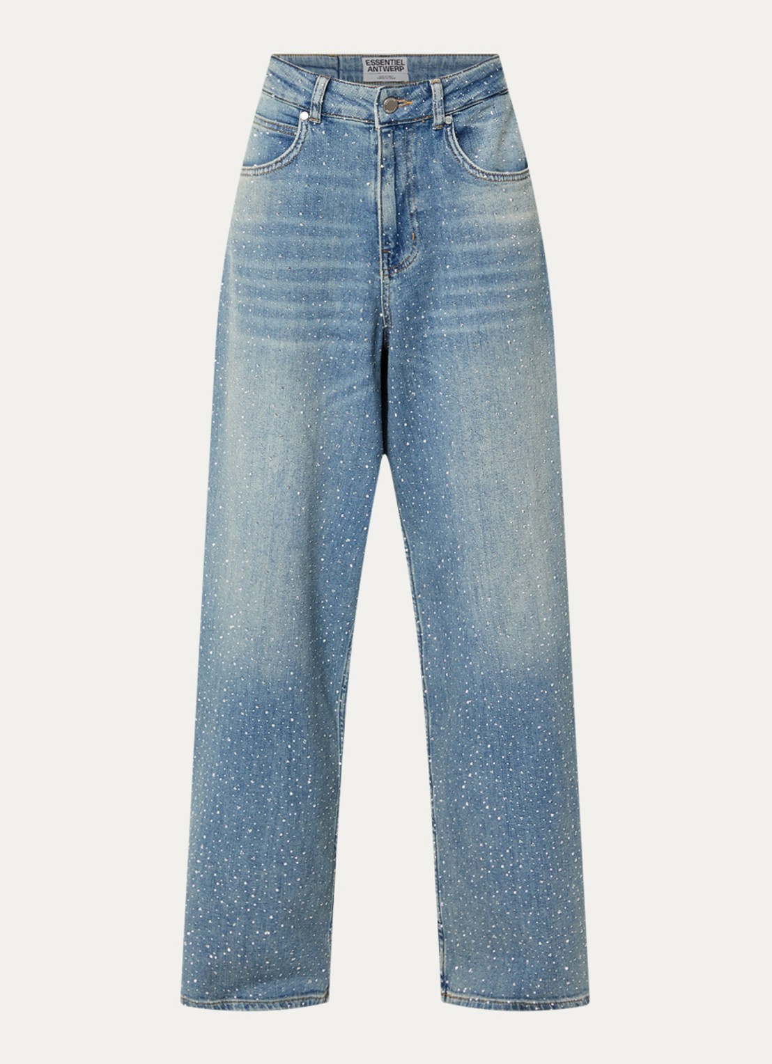 Essentiel Antwerp Kactus low waist loose fit jeans met strass en steekzakken - voorkant 3 jeans