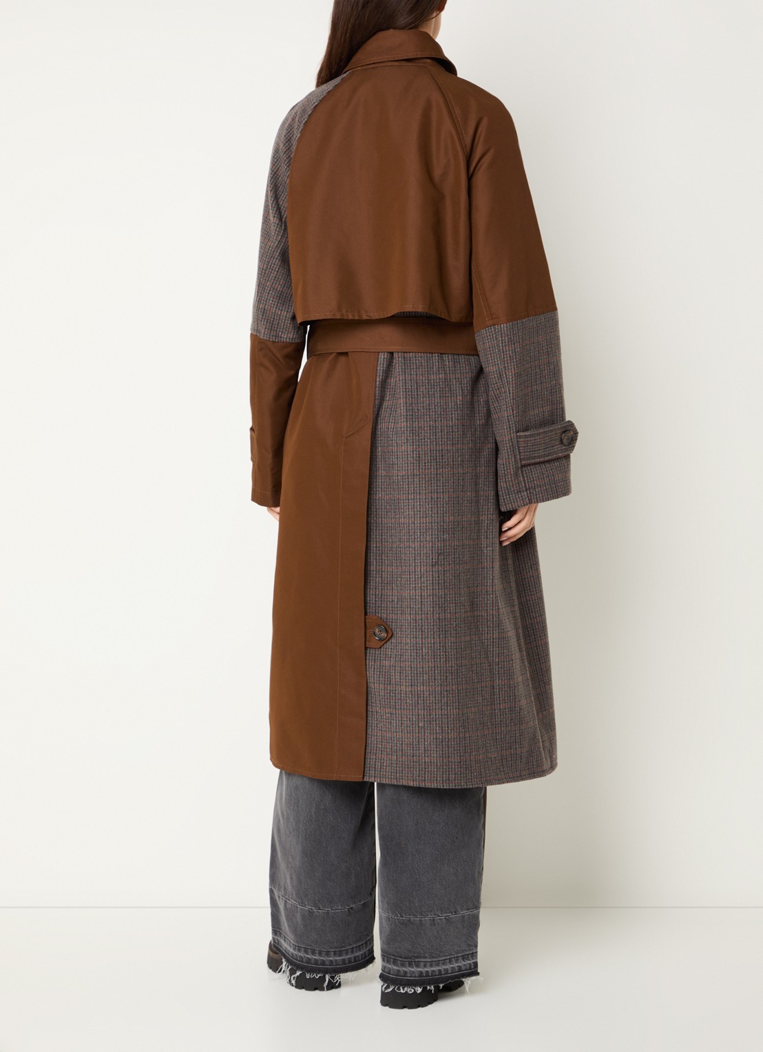 Essentiel Antwerp Kagu trenchcoat in wolblend met ruitdessin - achterkant 2 roodbruin
