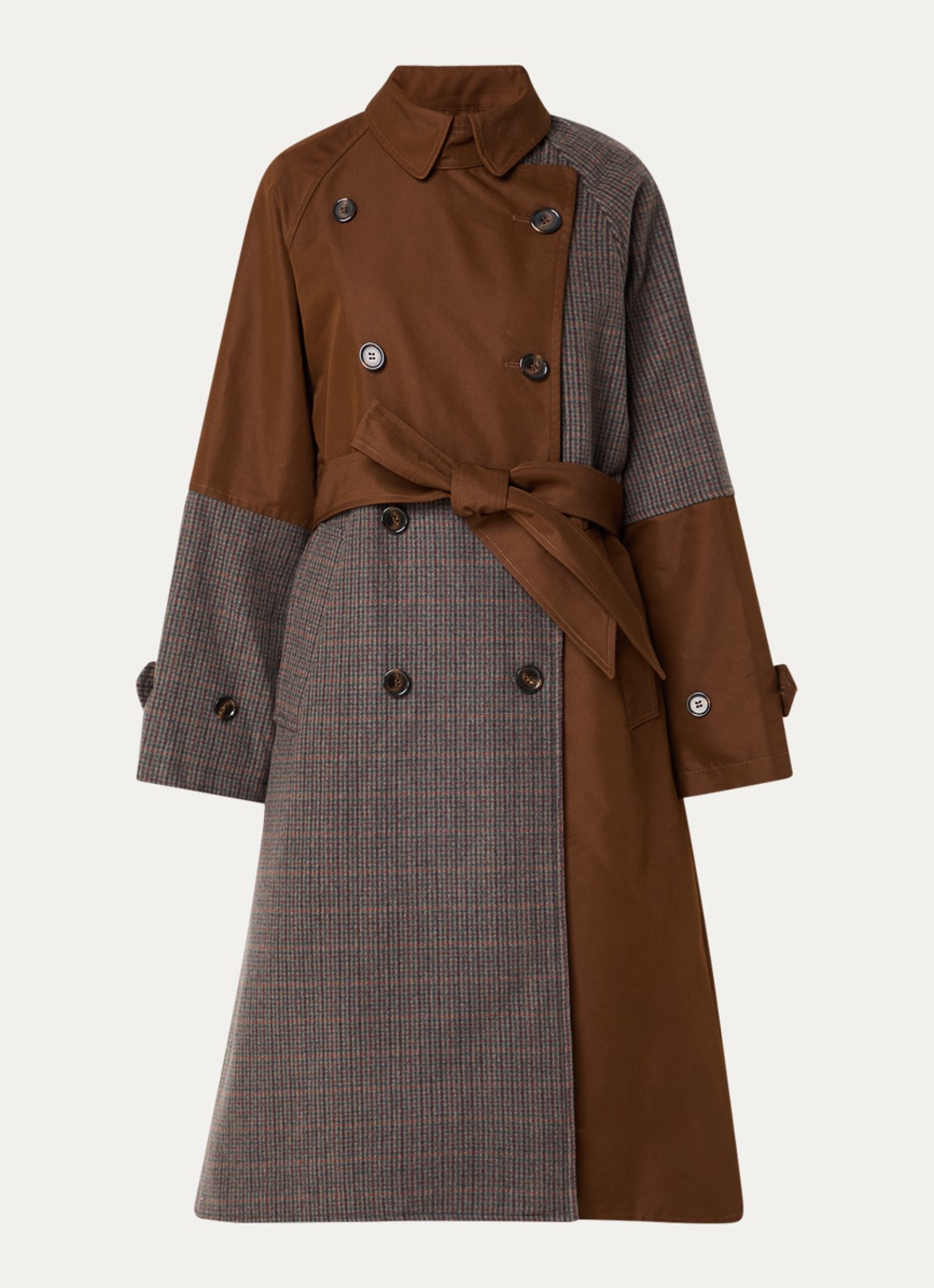 Essentiel Antwerp Kagu trenchcoat in wolblend met ruitdessin - voorkant 3 roodbruin