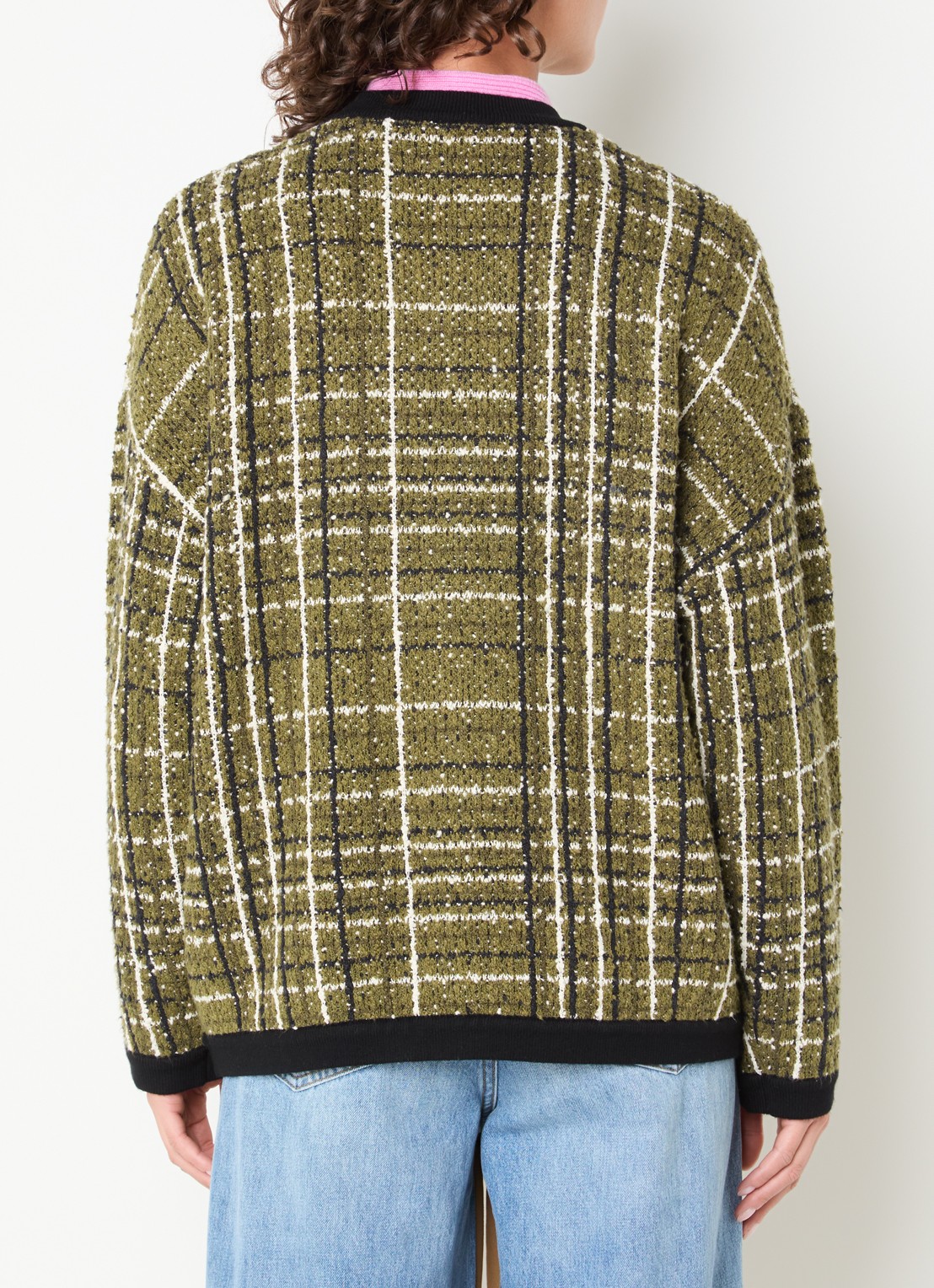 Essentiel Antwerp Kannel grofgebreid vest met ruitdessin en tweed-look - achterkant 2 mosgroen