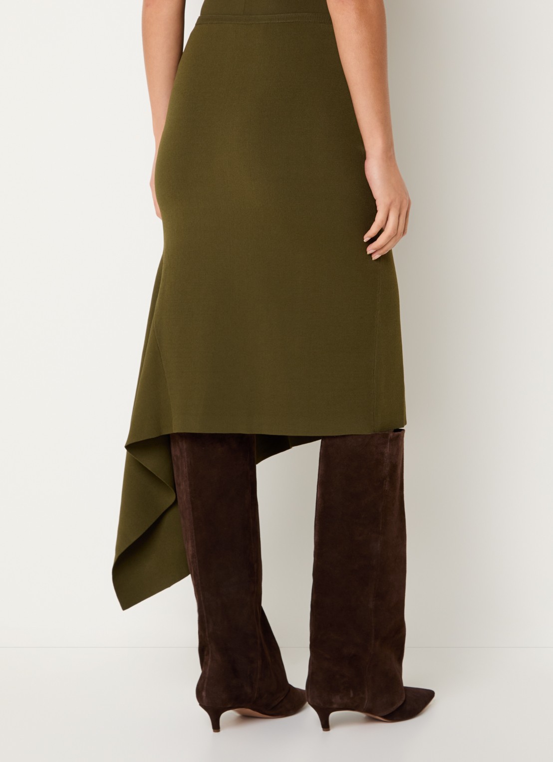 Essentiel Antwerp Kap midi kokerrok met stretch - achterkant 2 bronsgroen