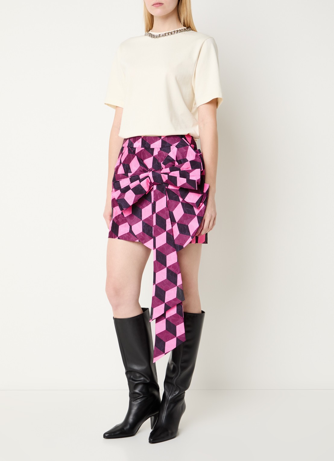 Essentiel Antwerp Kar mini rok met print - voorkant 2 fuchsia