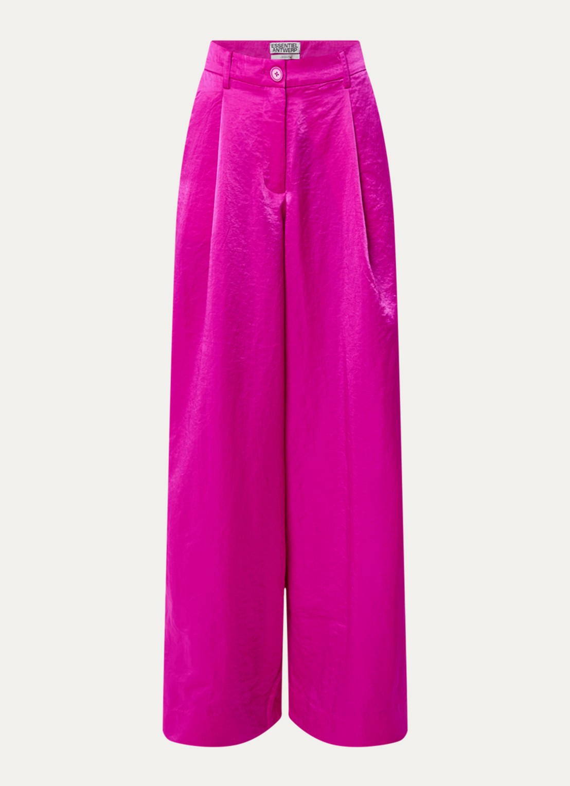 Essentiel Antwerp Karmen high waist wide fit palazzo broek met glanzende finish - voorkant fuchsia