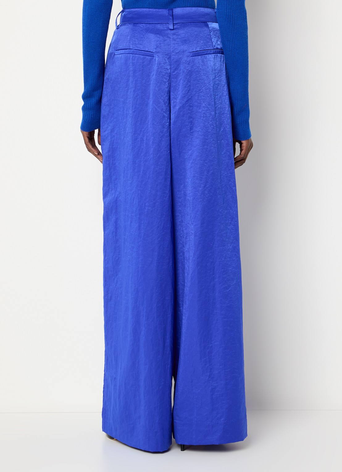 Essentiel Antwerp Karmen high waist wide fit palazzo broek met glanzende finish - achterkant 4 kobaltblauw