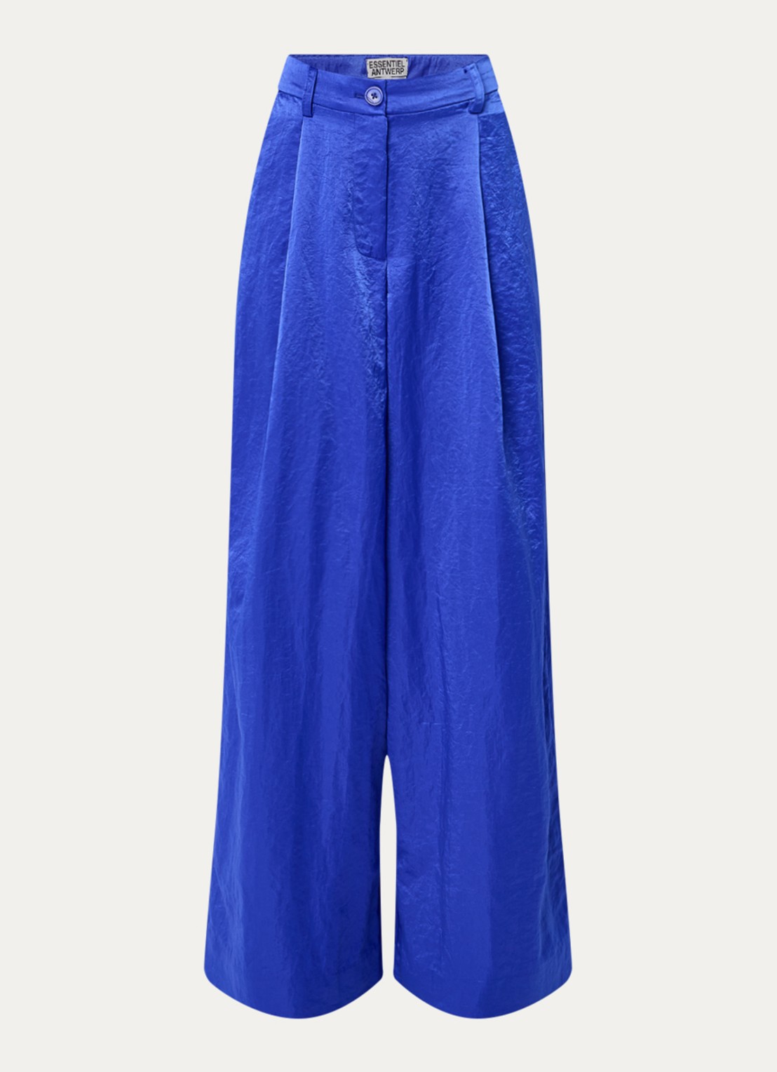 Essentiel Antwerp Karmen high waist wide fit palazzo broek met glanzende finish - voorkant kobaltblauw