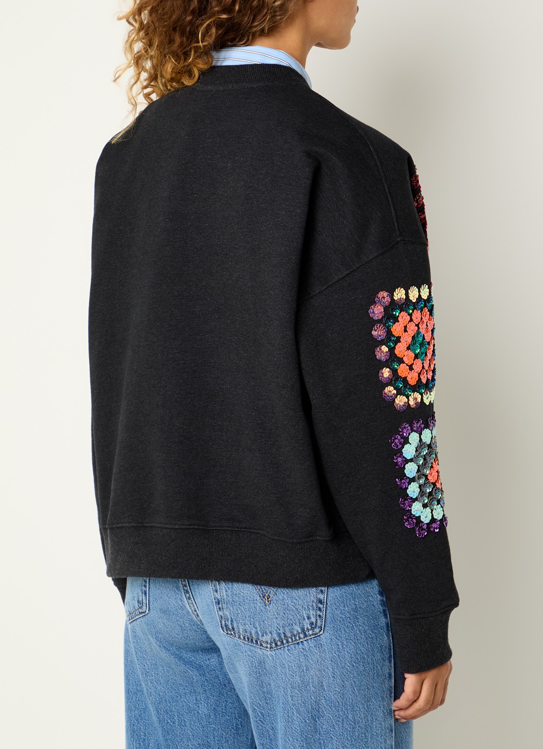 Essentiel Antwerp Karnaval sweater met pailletten  - achterkant 4 zwart