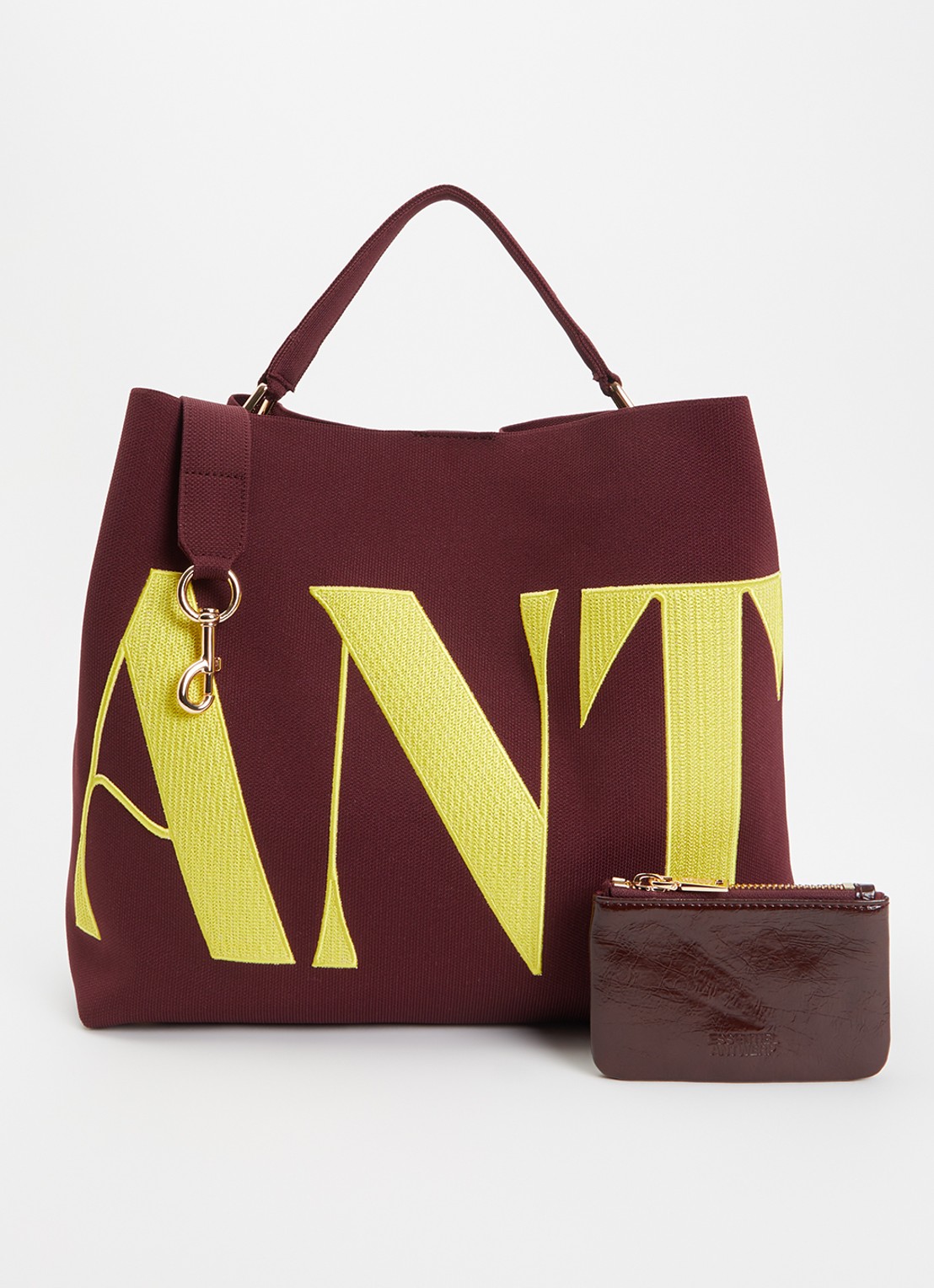 Essentiel Antwerp Karoll shopper met logoborduring en afneembare schouderriem - voorkant 5 aubergine