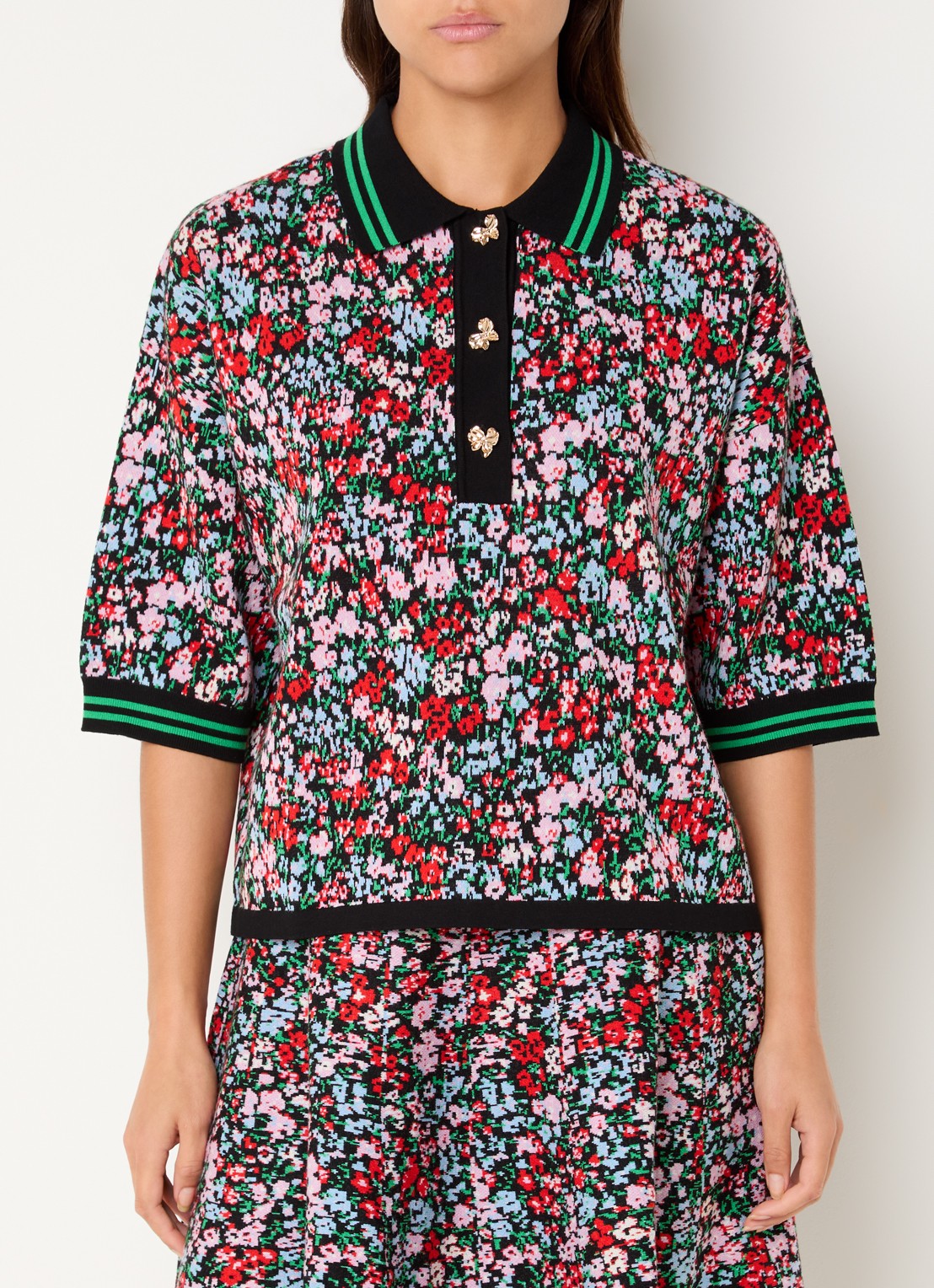 Essentiel Antwerp Kartos regular fit polo met print - detail 3 groen