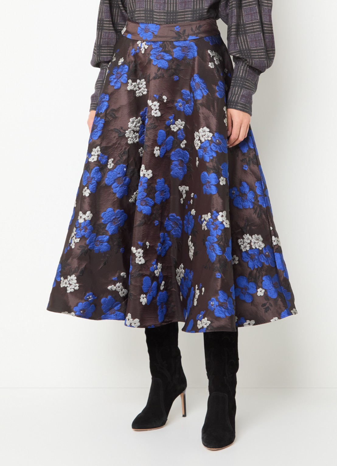 Essentiel Antwerp Kathyanne midi A-lijn rok met jacquard dessin - detail 4 donkerbruin