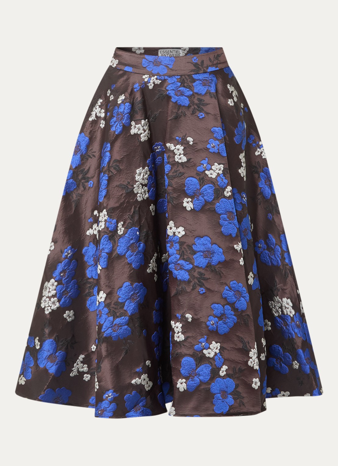 Essentiel Antwerp Kathyanne midi A-lijn rok met jacquard dessin - voorkant 2 donkerbruin