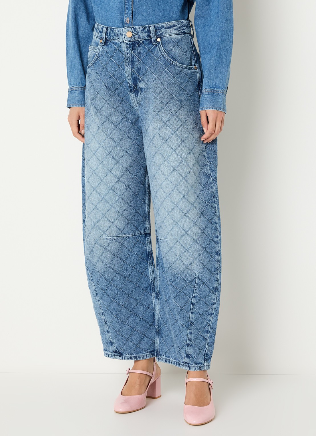 Essentiel Antwerp Katsu mid waist balloon fit jeans met medium wassing en quiltpatroon  - detail 4 indigo