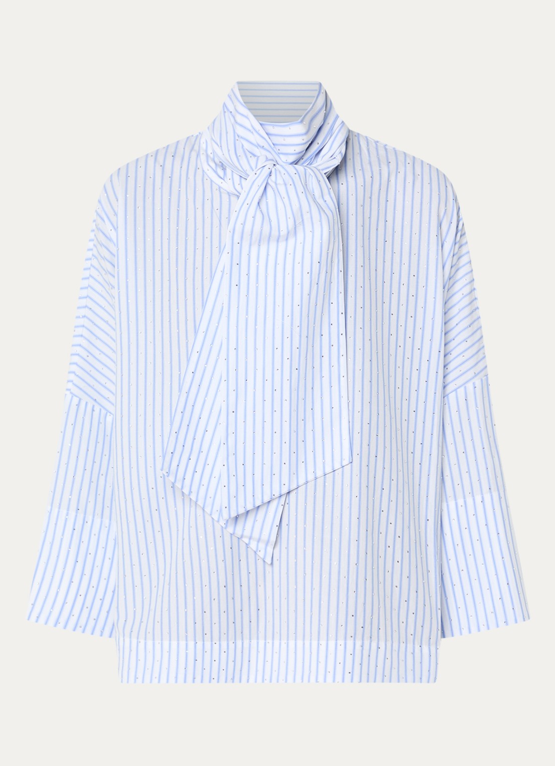 Essentiel Antwerp Kefir blouse met streepprint en sjaalkraag - voorkant 3 blauw