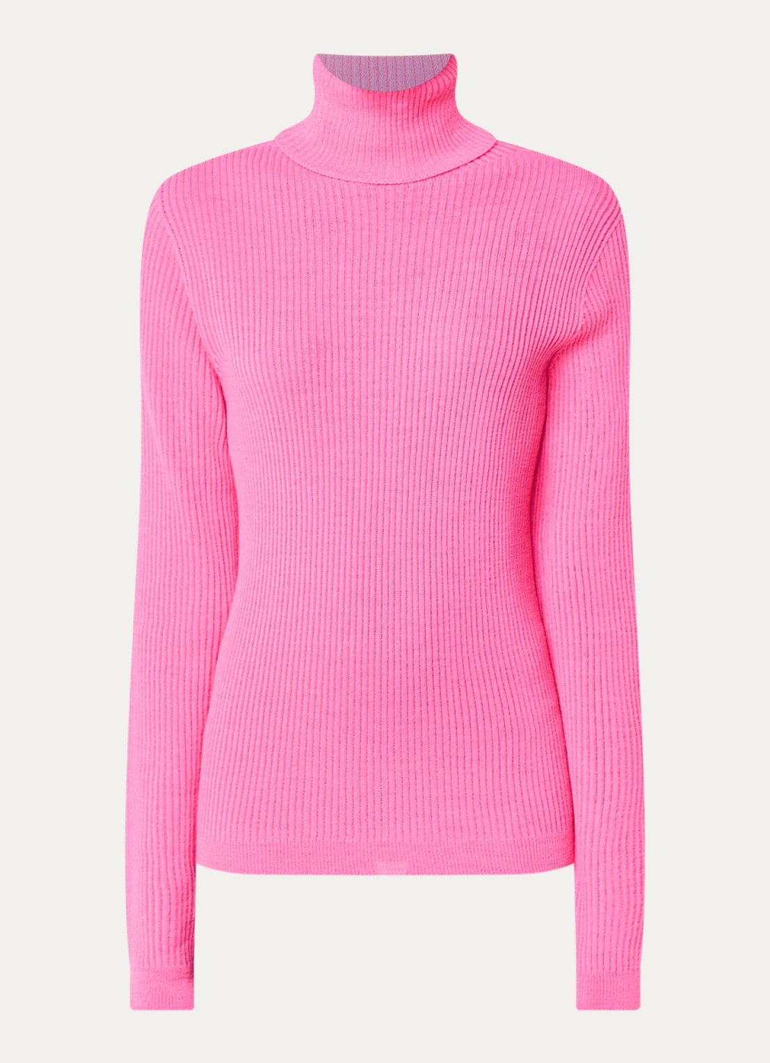 Essentiel Antwerp Kelmuse2 ribgebreide coltrui in wolblend - voorkant 2 neonroze