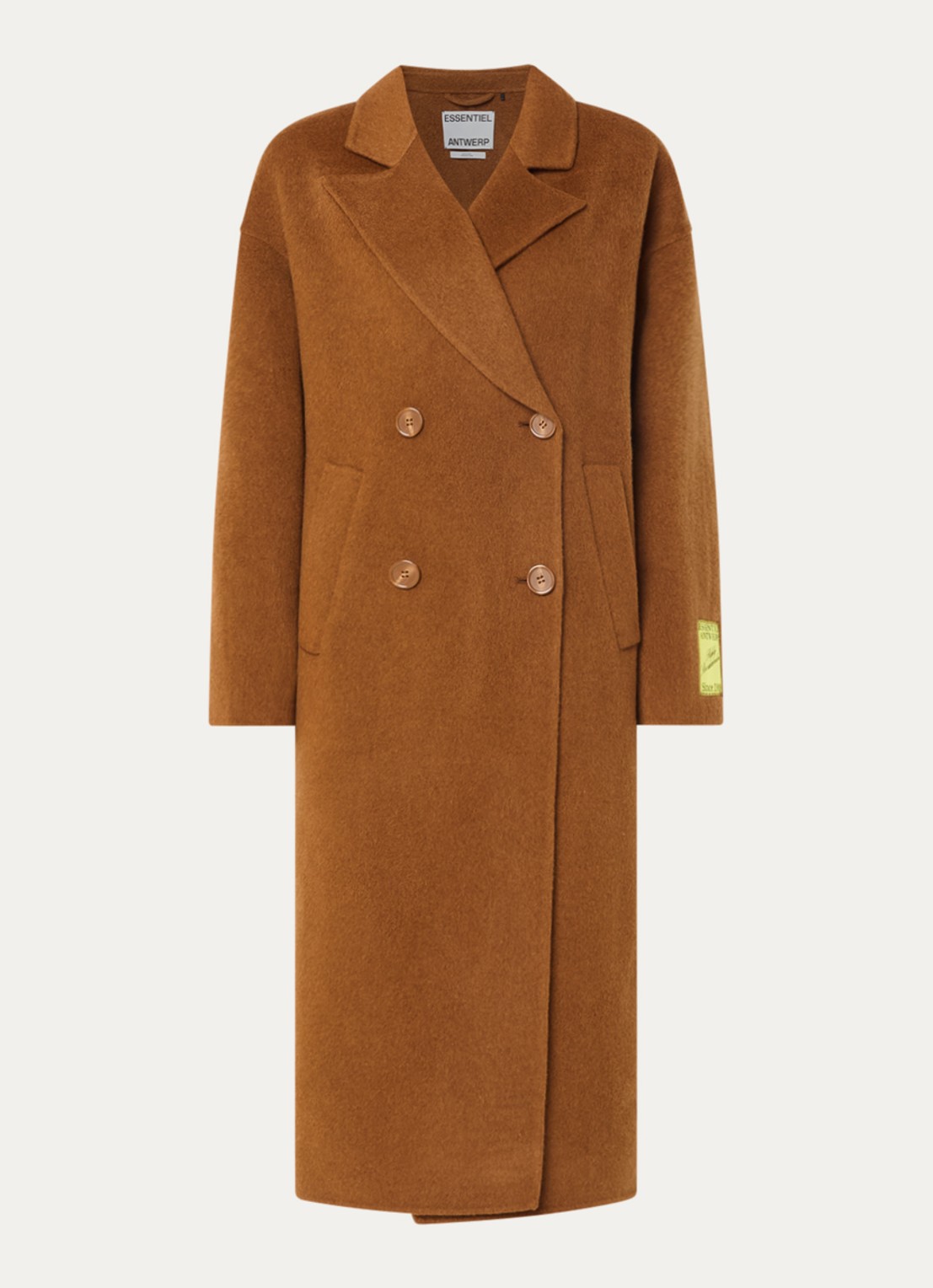 Essentiel Antwerp Kelp oversized mantel van wol met steekzakken - voorkant oranjebruin