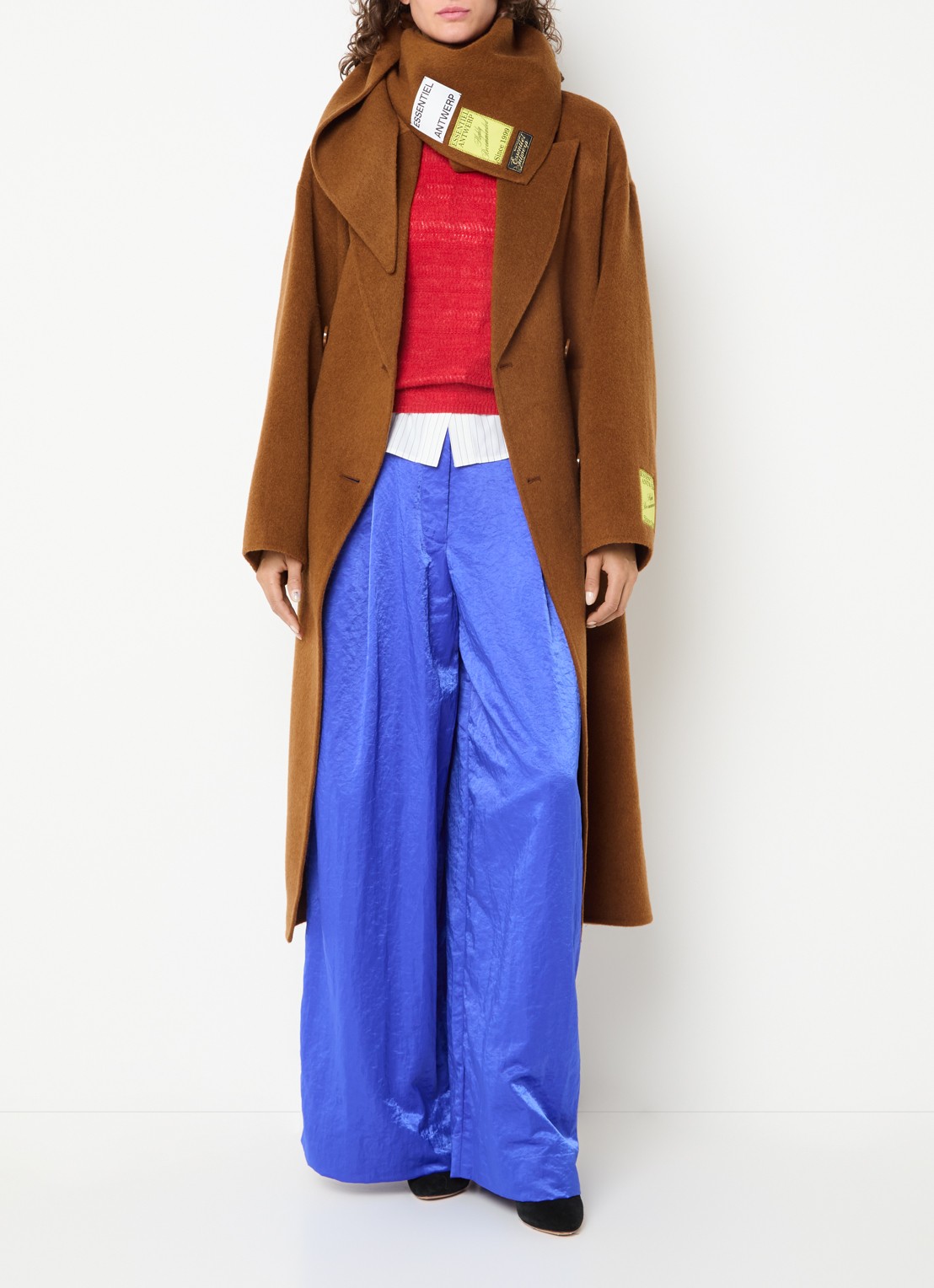 Essentiel Antwerp Kelp oversized mantel van wol met steekzakken - voorkant 2 oranjebruin