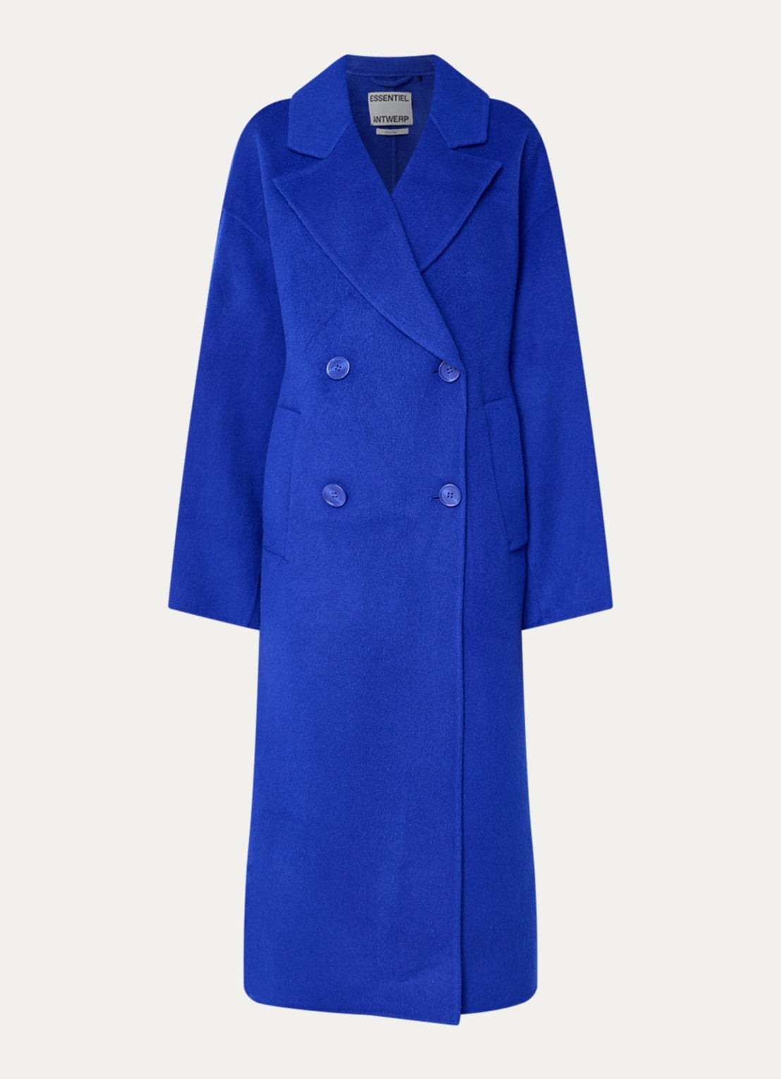 Essentiel Antwerp Kelp oversized mantel van wol met steekzakken - voorkant 3 kobaltblauw