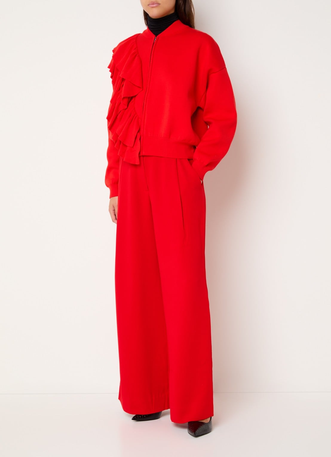 Essentiel Antwerp Kelsea high waist wide fit pantalon met steekzakken - voorkant 4 rood