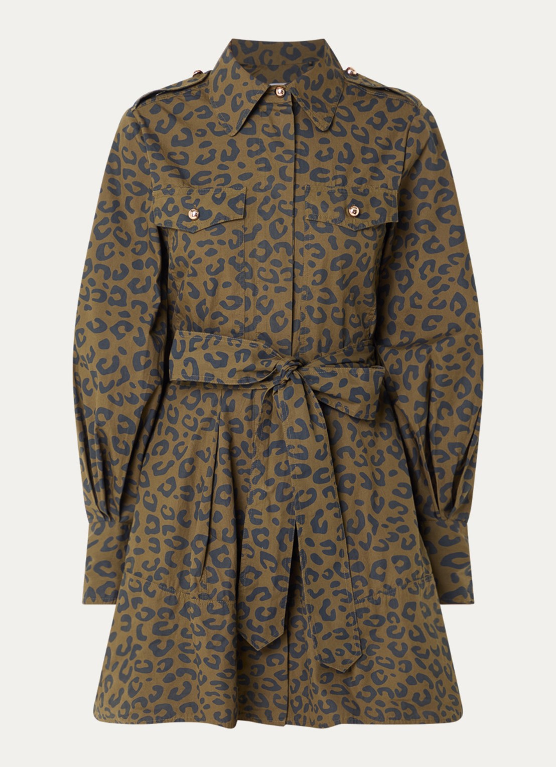 Essentiel Antwerp Keto mini blousejurk met camouflage print  - voorkant 2 mosgroen