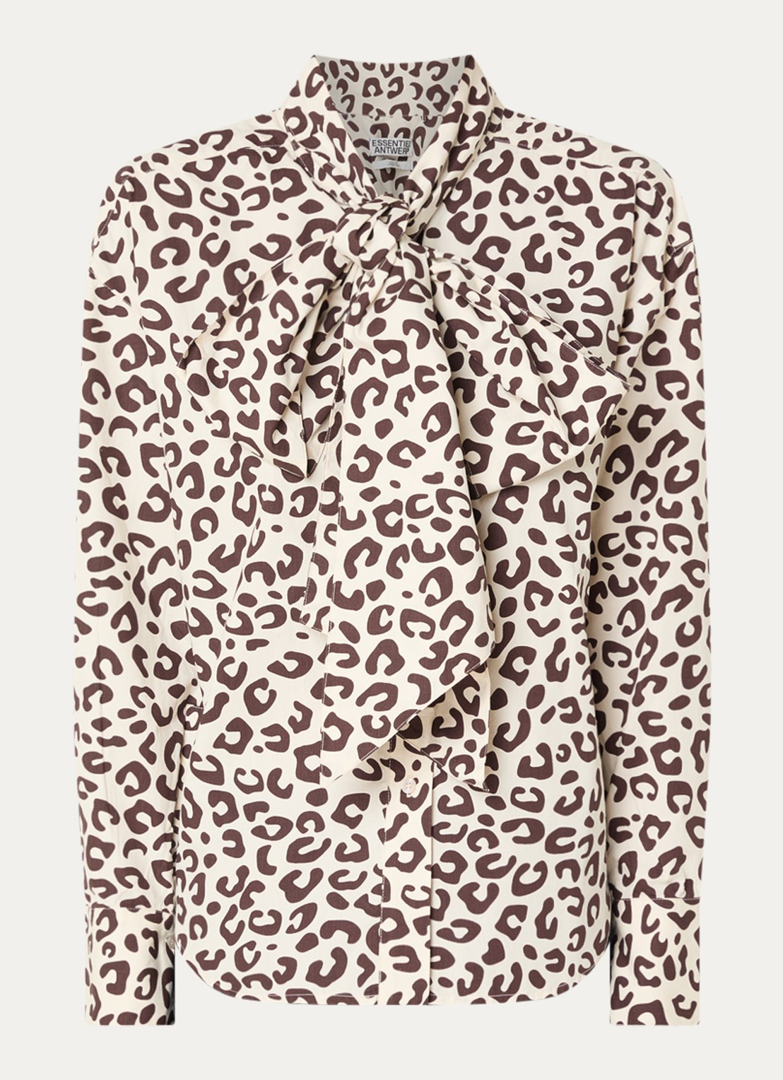 Essentiel Antwerp Khaleesie blouse met panterprint en sjaalkraag - voorkant 2 wit
