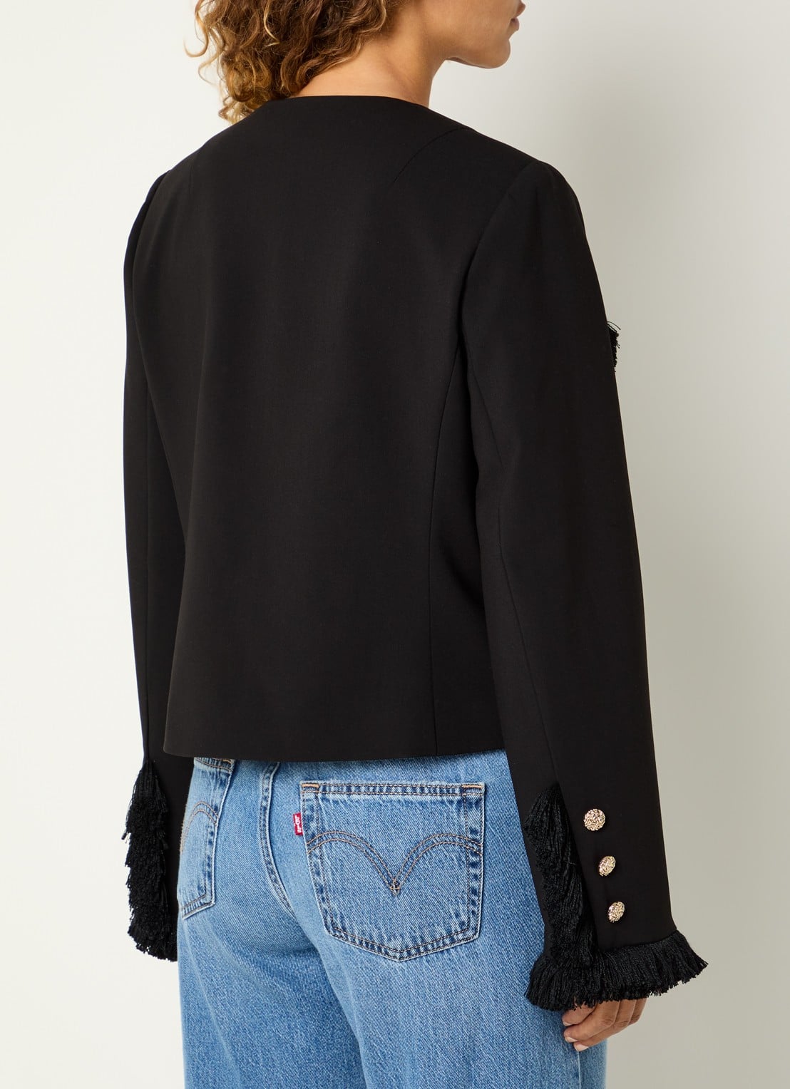 Essentiel Antwerp Kinetic jack met franjes - achterkant 4 zwart