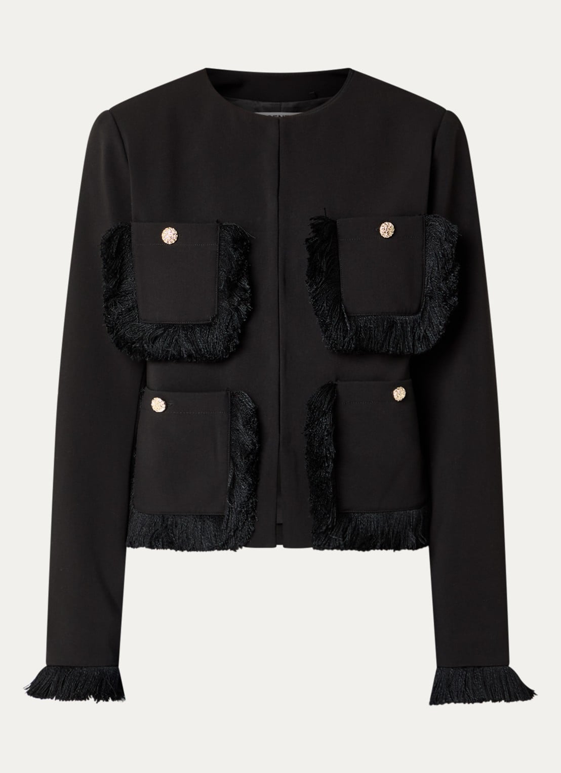 Essentiel Antwerp Kinetic jack met franjes - voorkant 2 zwart