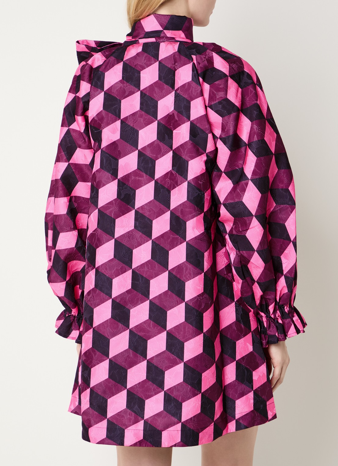 Essentiel Antwerp Kionna mini jurk met print - achterkant 2 fuchsia
