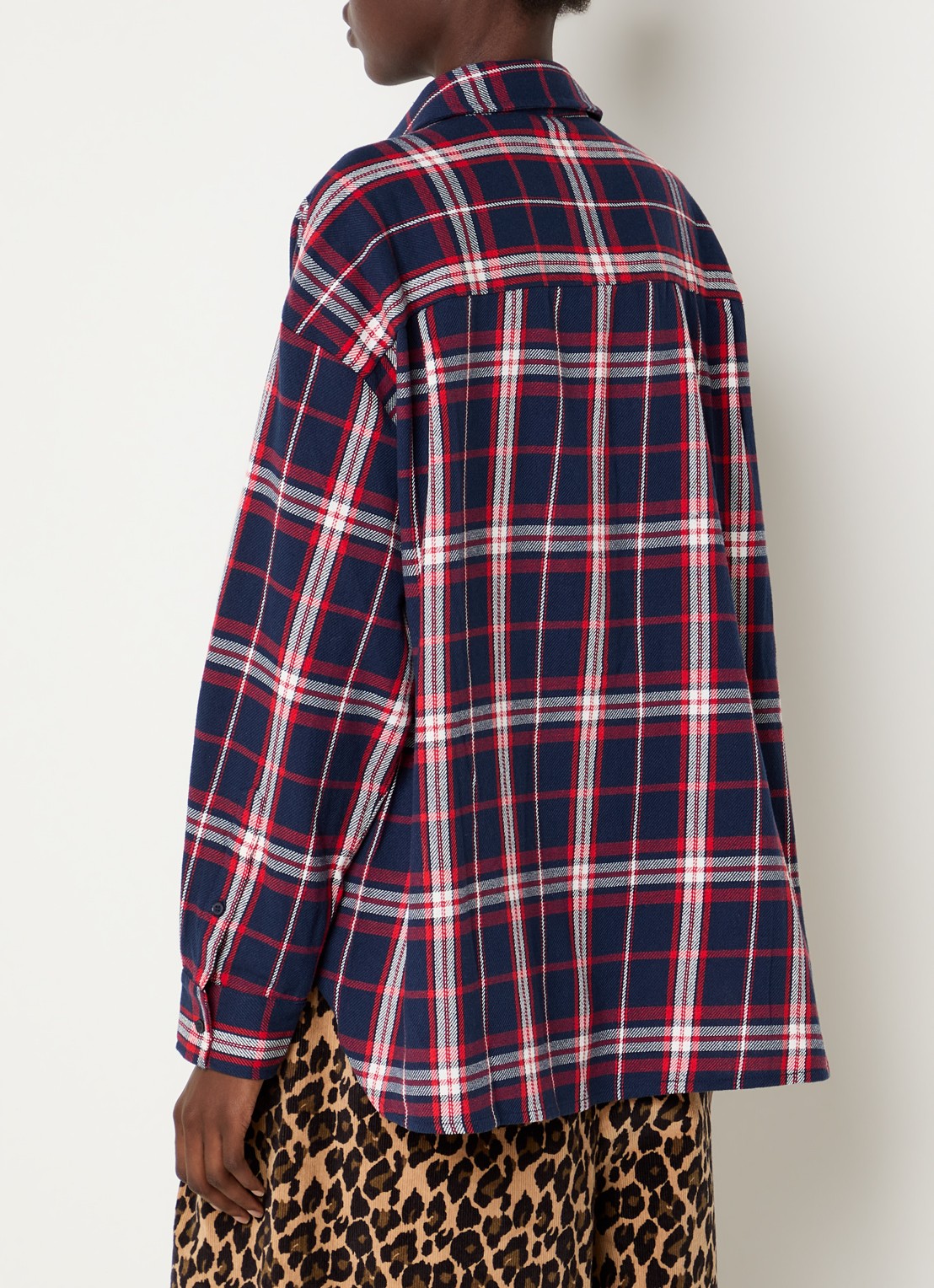 Essentiel Antwerp Kirke blouse met ruitdessin en pailletten - achterkant 2 donkerblauw