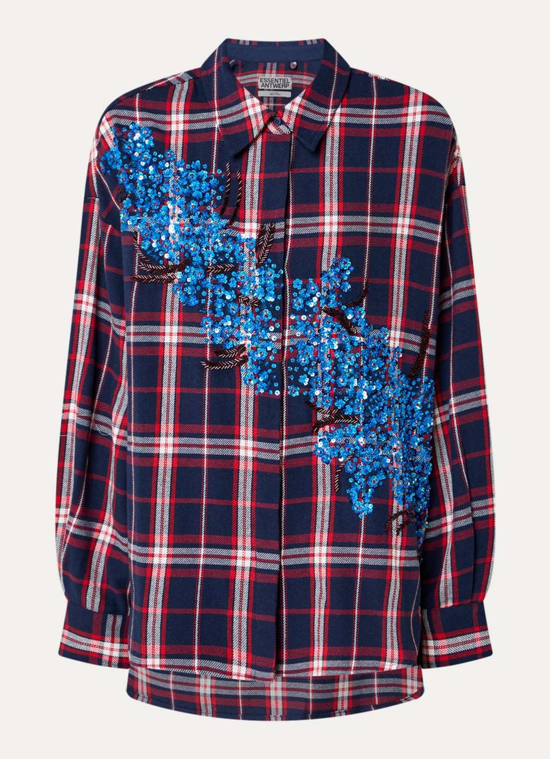 Essentiel Antwerp Kirke blouse met ruitdessin en pailletten - voorkant 3 donkerblauw
