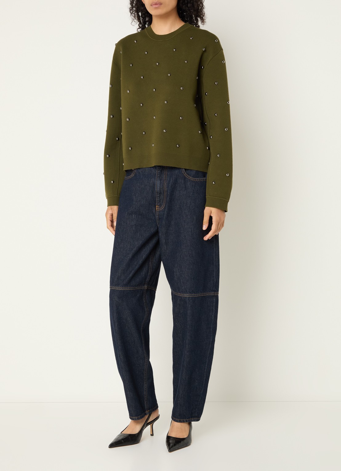 Essentiel Antwerp Klou sweater met studs - voorkant 4 groen