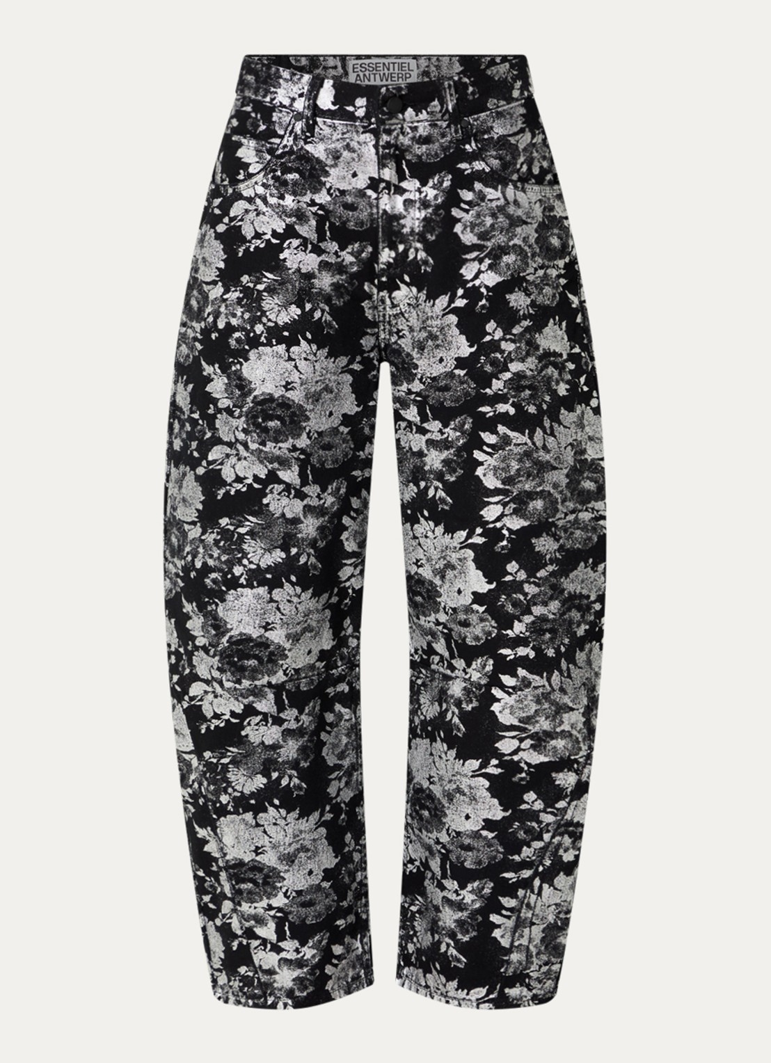 Essentiel Antwerp Ko jeans met print en steekzakken - voorkant 3 zwart