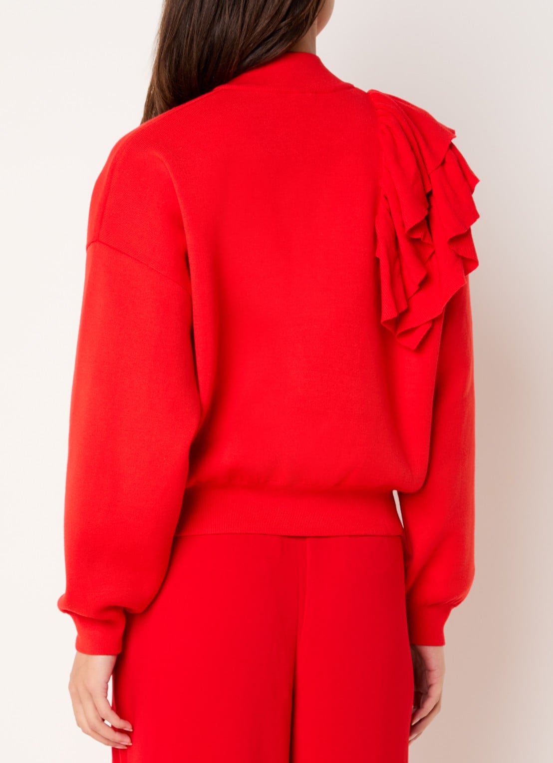 Essentiel Antwerp Kodi sweatvest met ruches - achterkant 2 rood