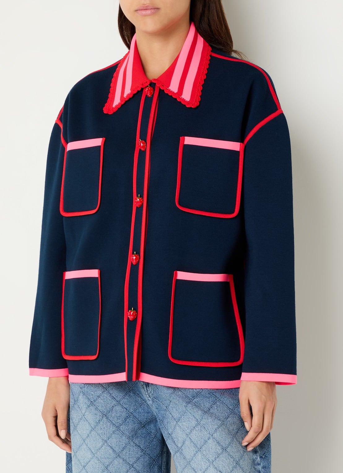 Essentiel Antwerp Kokorico fijngebreid vest met opgestikte zakken - detail 4 donkerblauw