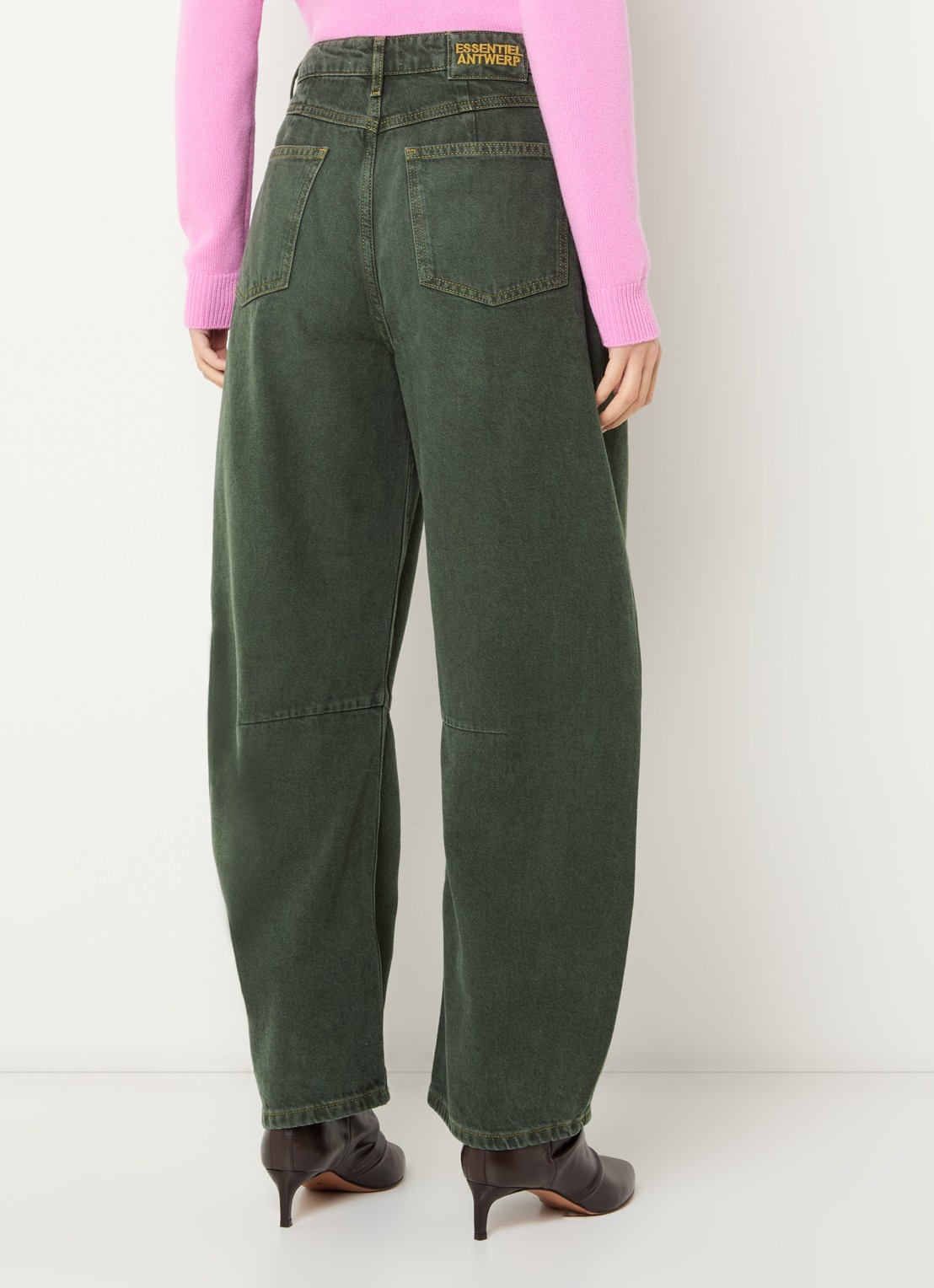 Essentiel Antwerp Kokos mid waist cropped balloon fit jeans met gekleurde wassing - achterkant 3 grijsmele