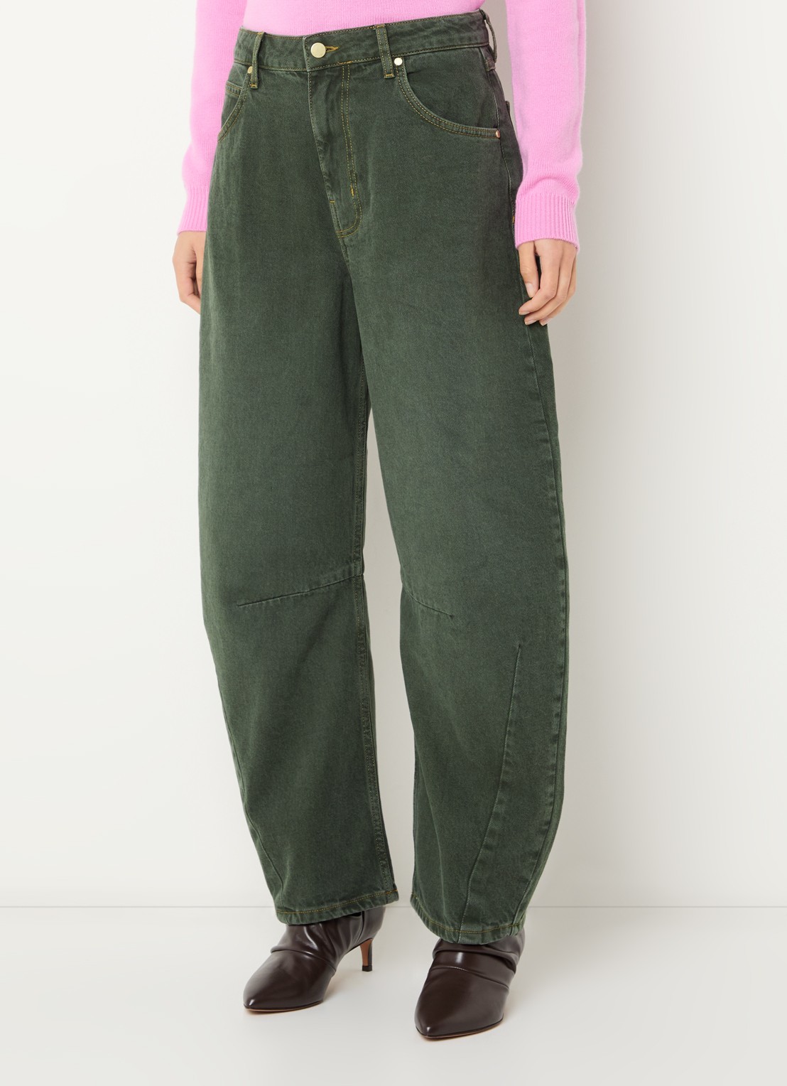 Essentiel Antwerp Kokos mid waist cropped balloon fit jeans met gekleurde wassing - detail 4 grijsmele