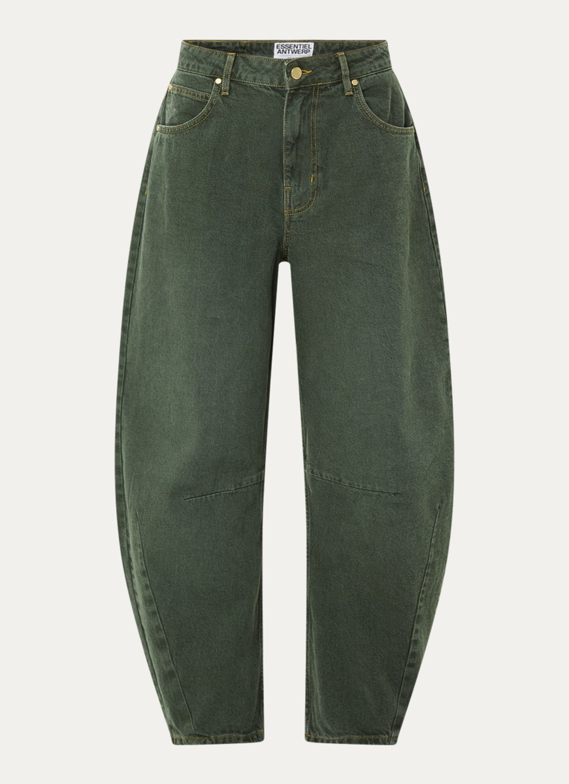 Essentiel Antwerp Kokos mid waist cropped balloon fit jeans met gekleurde wassing - voorkant grijsmele