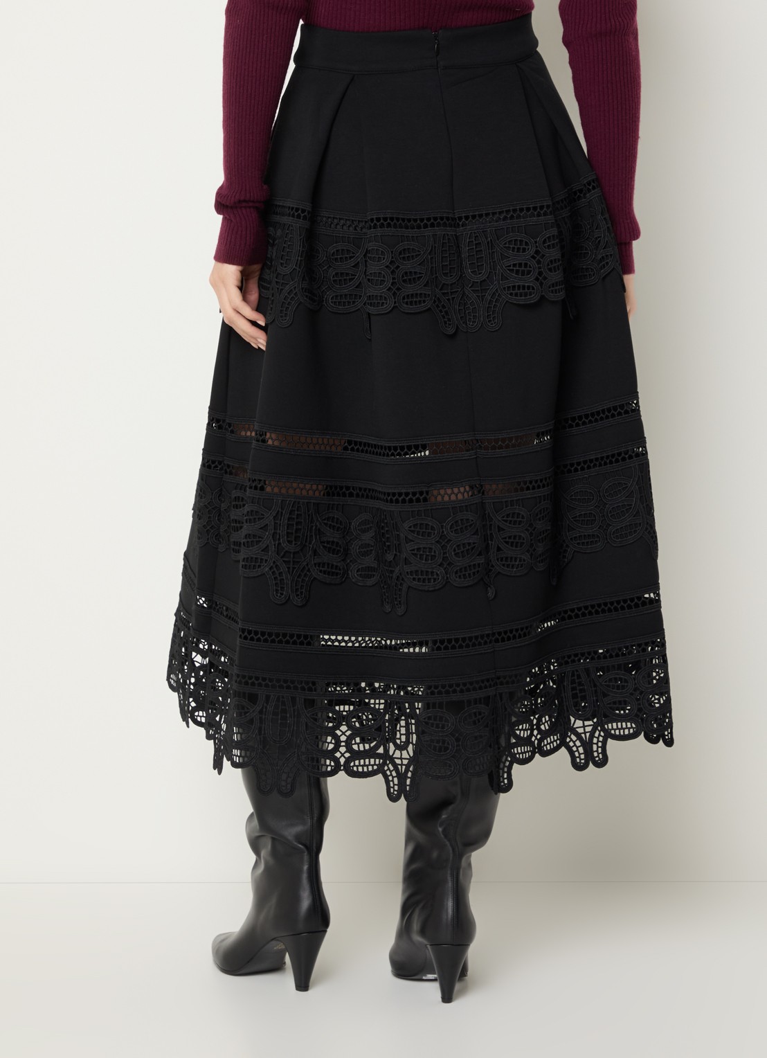 Essentiel Antwerp Kommon midi A-lijn rok met crochet - achterkant 2 zwart