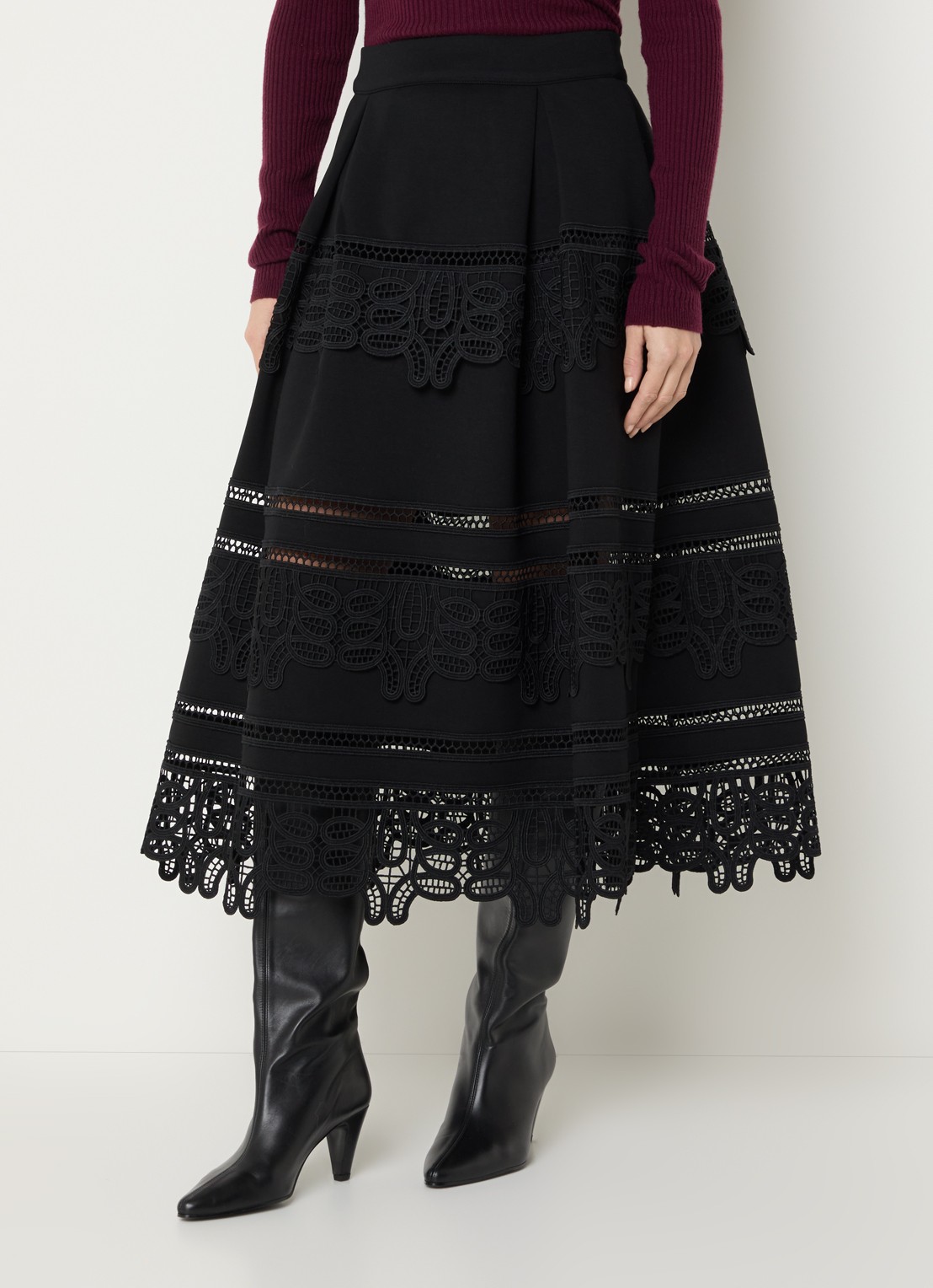 Essentiel Antwerp Kommon midi A-lijn rok met crochet - detail zwart
