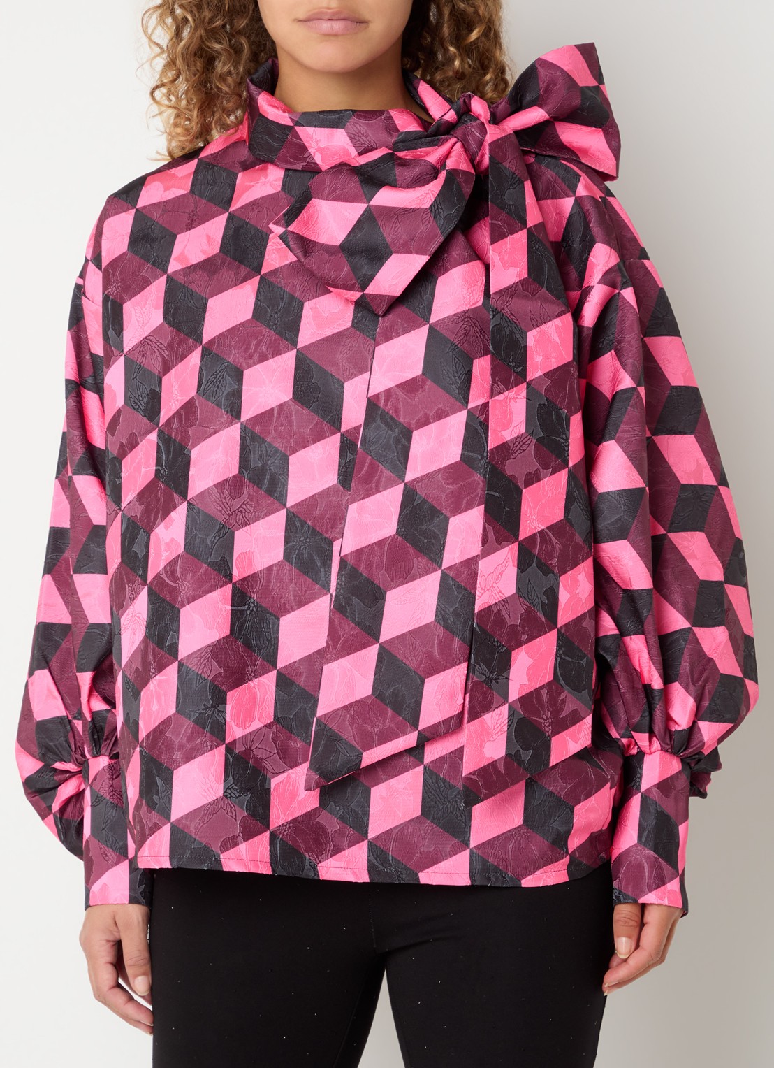Essentiel Antwerp Komo tuniek met sjaalkraag - detail 2 fuchsia