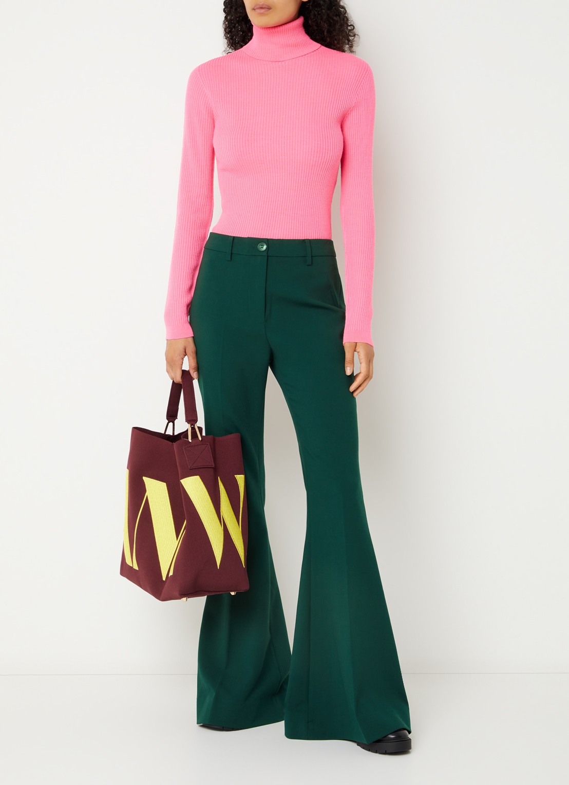 Essentiel Antwerp Konsiderate high waist flared fit broek - voorkant 4 donkergroen