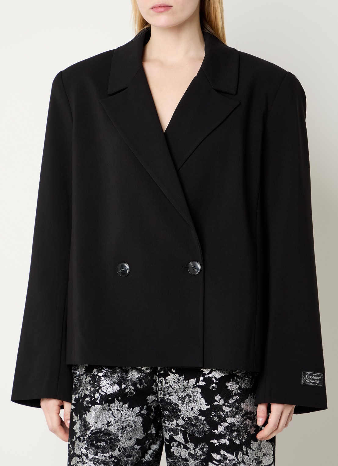 Essentiel Antwerp Kosy blazer met kraag - detail 3 zwart