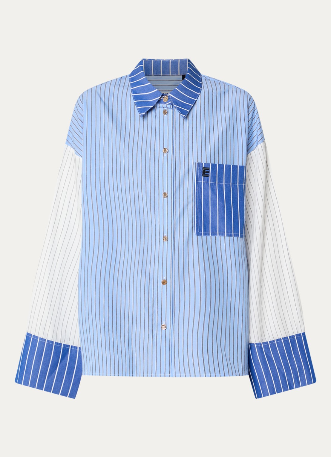 Essentiel Antwerp Kovid blouse met streepprint en trompetmouw - voorkant blauw