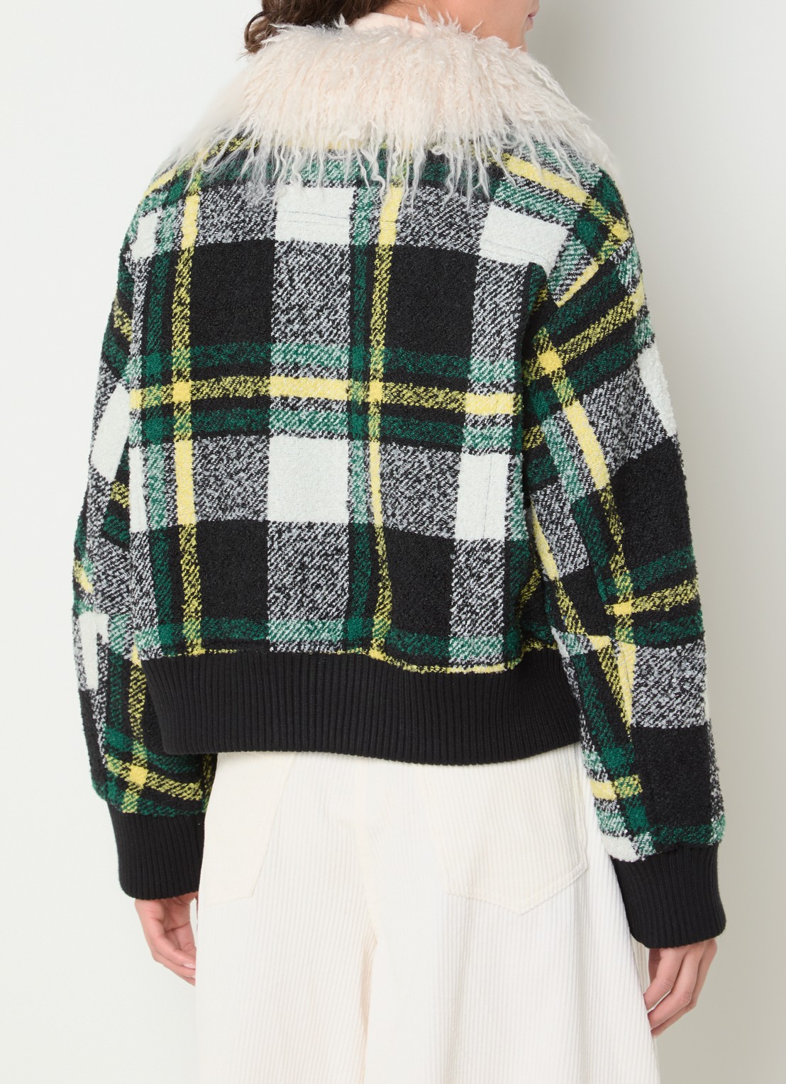 Essentiel Antwerp Kpop bomberjack met tweed-look en afneembare kraag van imitatiebont - achterkant 2 gebroken wit