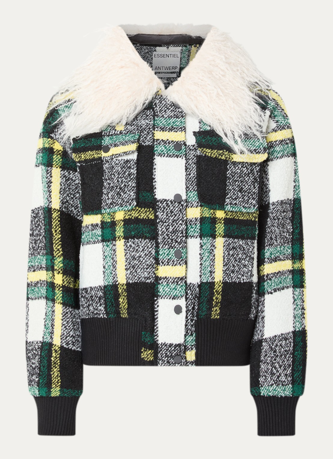 Essentiel Antwerp Kpop bomberjack met tweed-look en afneembare kraag van imitatiebont - voorkant 2 gebroken wit