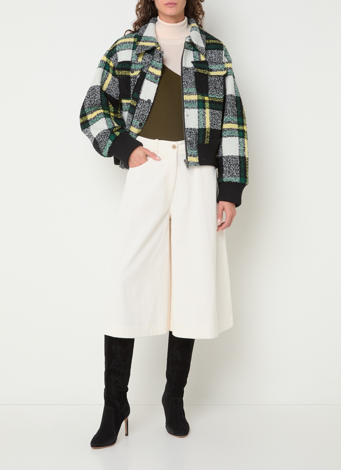 Essentiel Antwerp Kpop bomberjack met tweed-look en afneembare kraag van imitatiebont - voorkant 4 gebroken wit