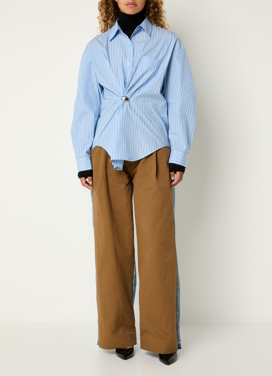 Essentiel Antwerp Kreative oversized blouse met streepprint - voorkant 4 lichtblauw