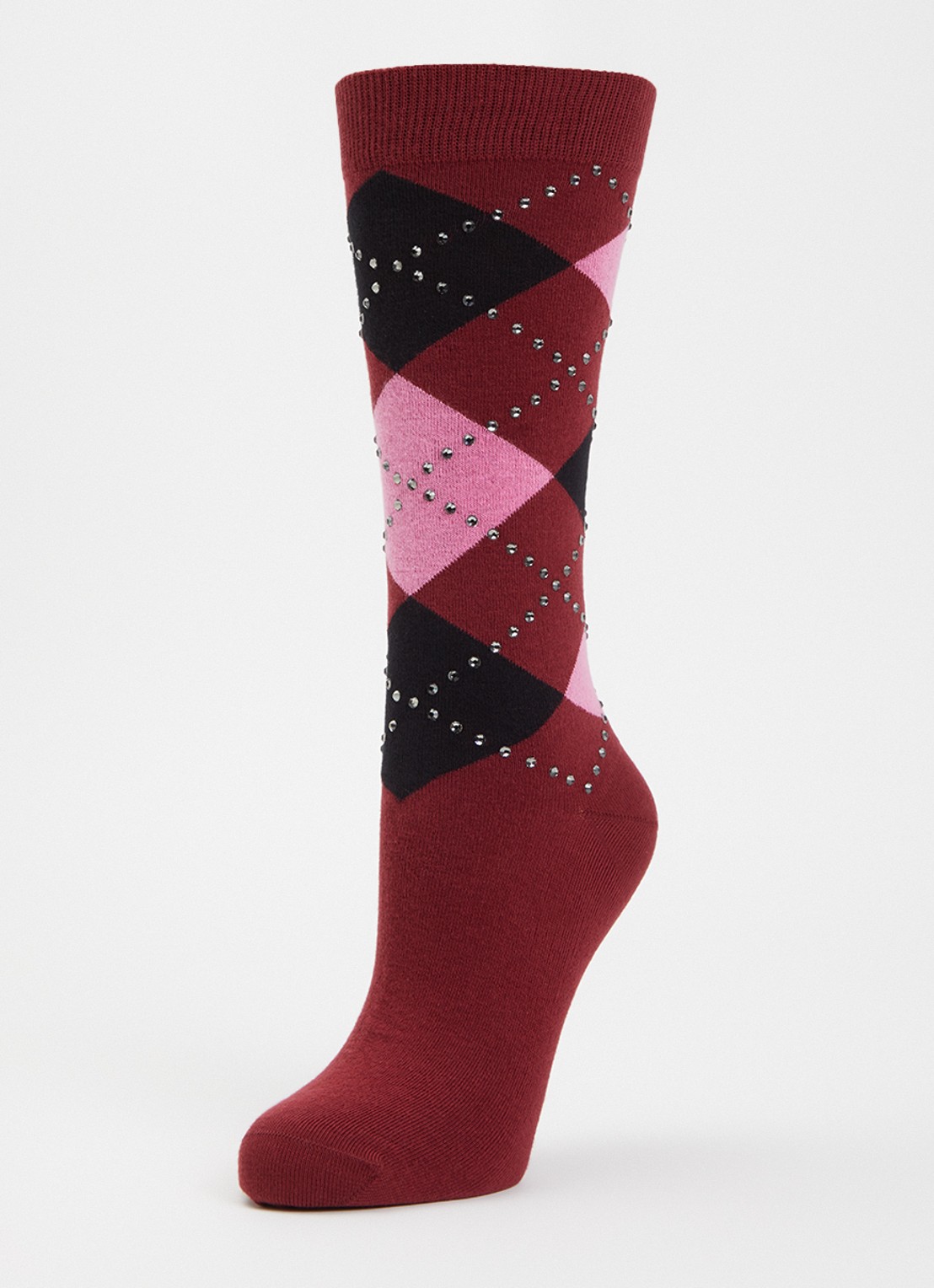 Essentiel Antwerp Krichard sokken met ruitdessin en strass - detail donkerrood