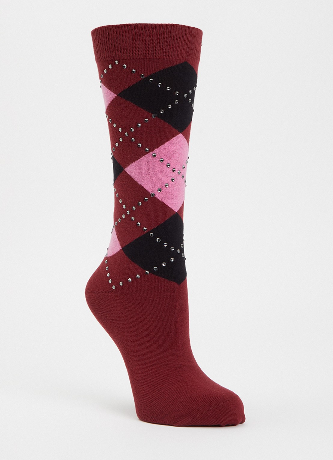 Essentiel Antwerp Krichard sokken met ruitdessin en strass - voorkant 2 donkerrood