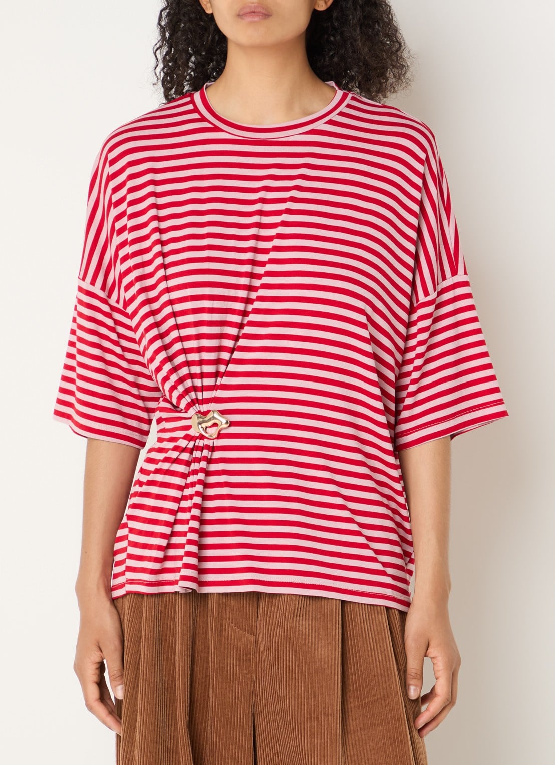 Essentiel Antwerp Kriss top met knoopdetail en streepprint - detail 2 oudroze