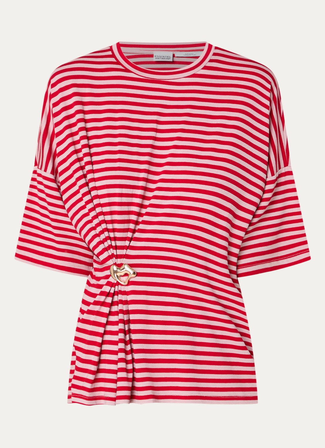 Essentiel Antwerp Kriss top met knoopdetail en streepprint - voorkant 3 oudroze