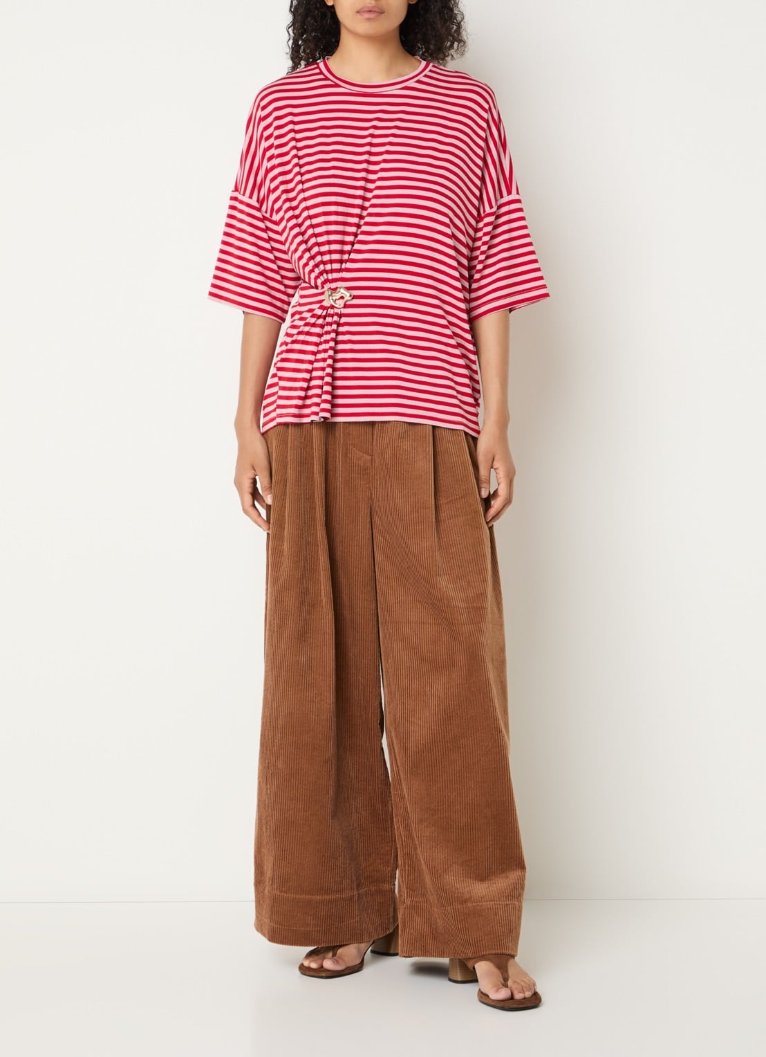 Essentiel Antwerp Kriss top met knoopdetail en streepprint - voorkant 4 oudroze
